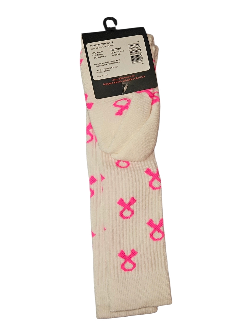 Pink Cancer Ribbon Crew Socks - Picture 2 of 3